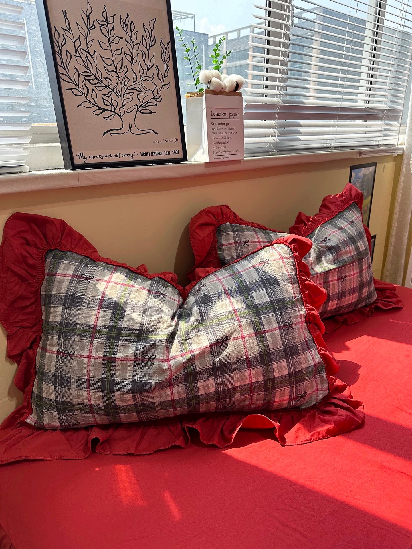 Coquette Red Plaid Ruffle Bedding Set