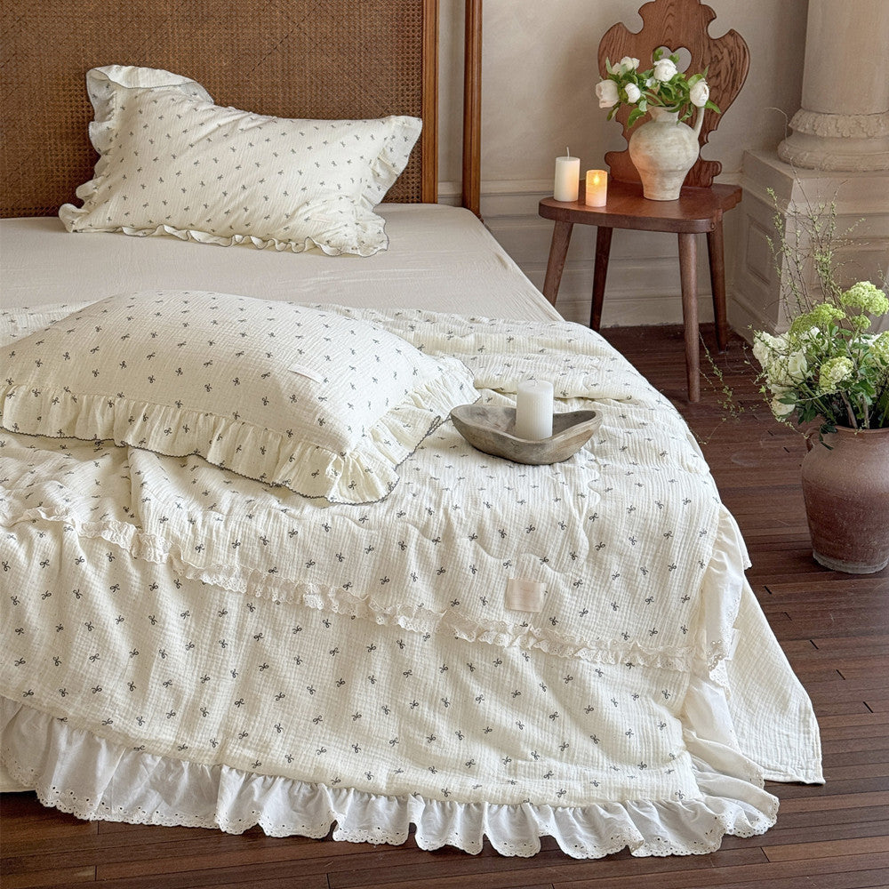 Bow Ruffle Cotton Comforter – Lightweight & Girly Style