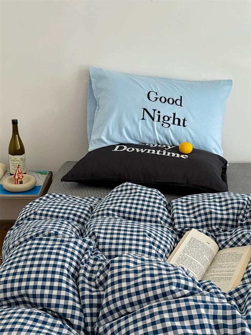 Black & Blue Preppy Gingham Bedding Set