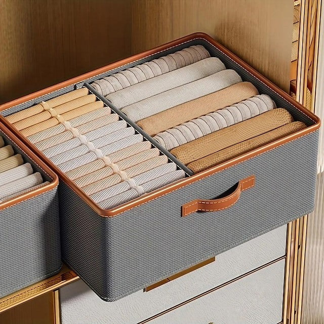 Stackable Closet Storage Bin With Dividers Gray