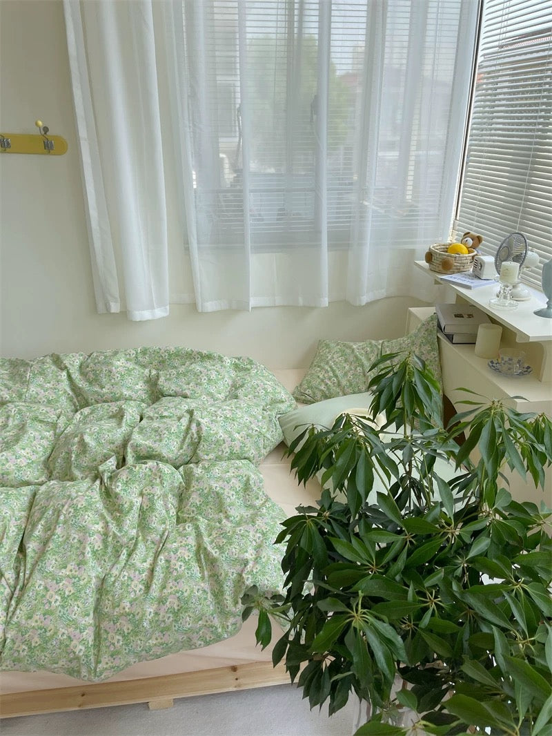 Green Ditsy Floral Cotton Bedding Set