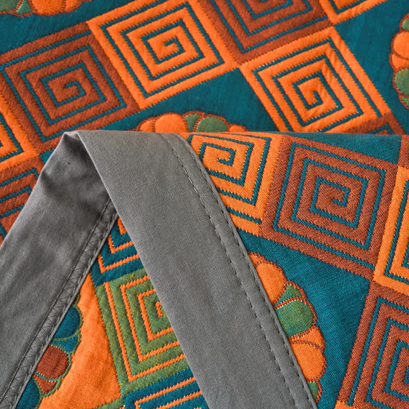Vintage Woven Cotton Quilt - Japanese Quality Sunburst Pattern