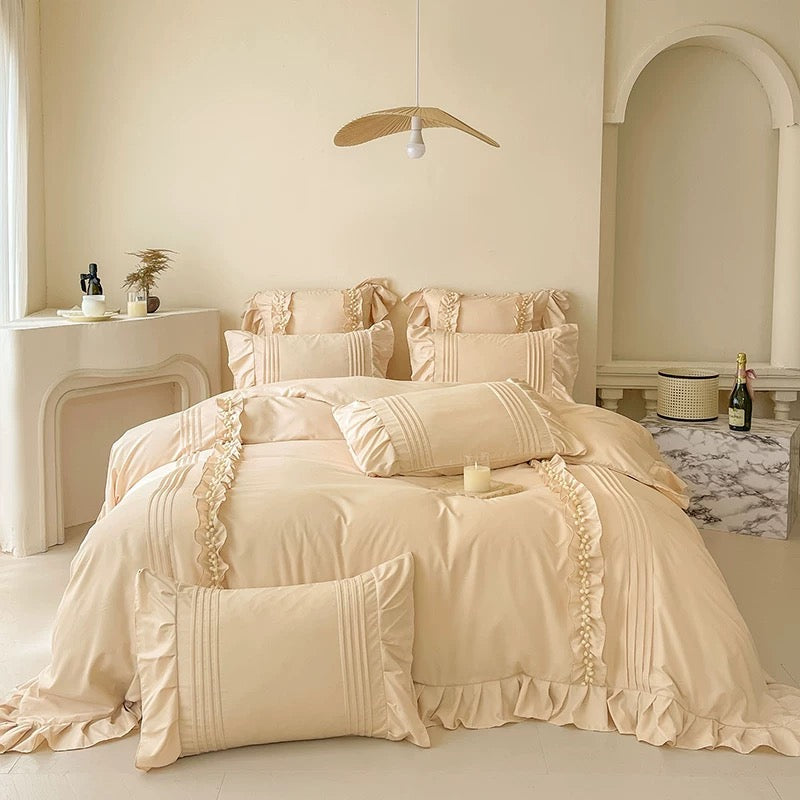Coquette Ruffled Duvet Cover Set Beige