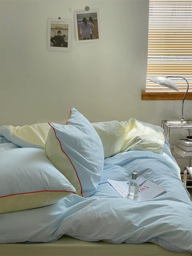 Blue & Cream Color Block Bedding Set