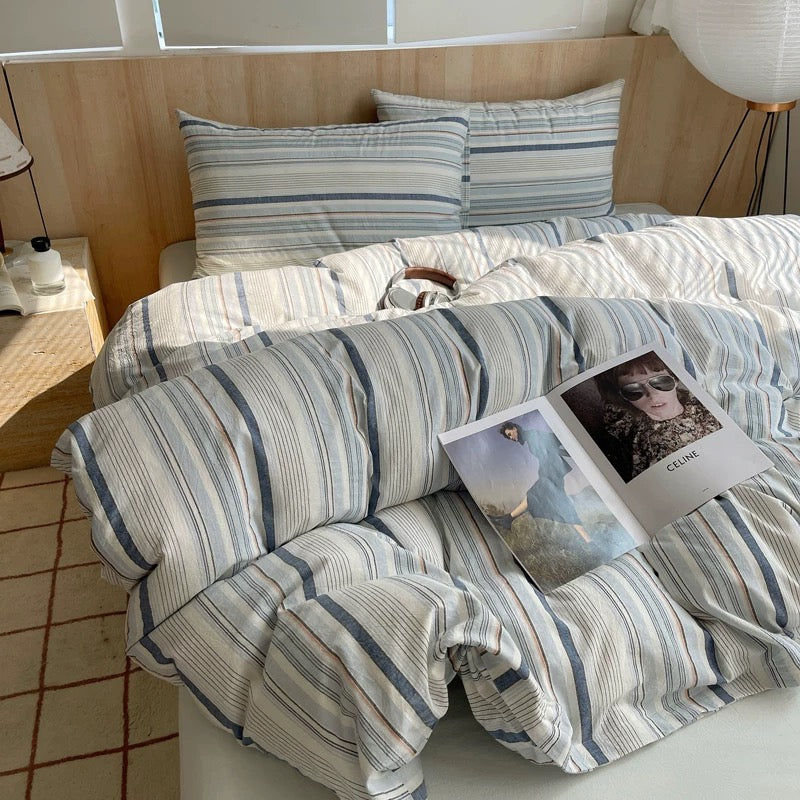 Navy Blue Striped Duvet Cover Set