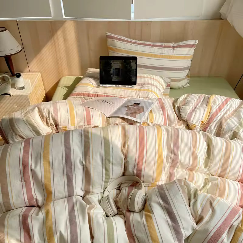 Pastel Retro Striped Duvet Cover Set