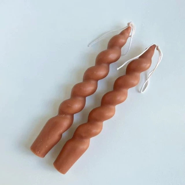 2 pc Spiral Candles Coffee 1