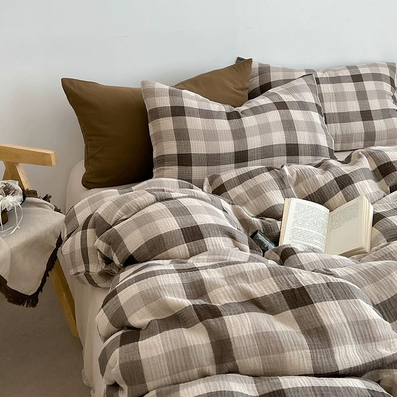 Brown Plaid Duvet Cover Set