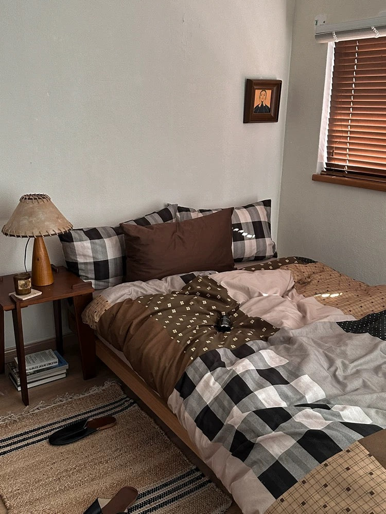 Preppy Brown Gingham Duvet Cover Set