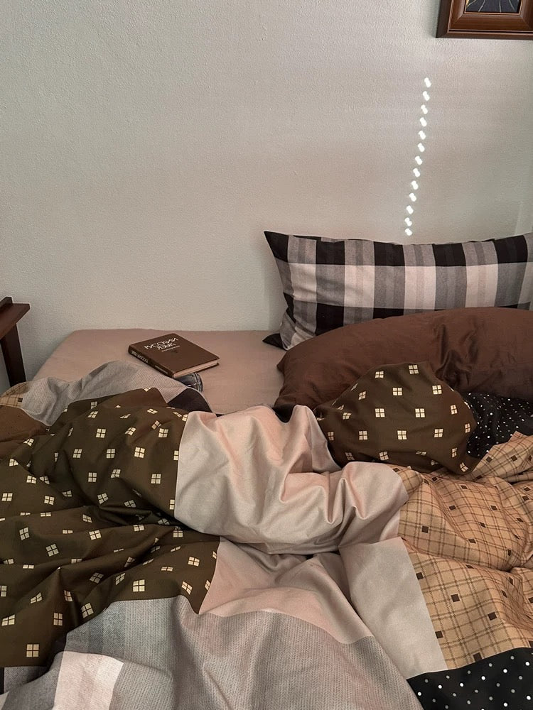 Preppy Brown Gingham Duvet Cover Set