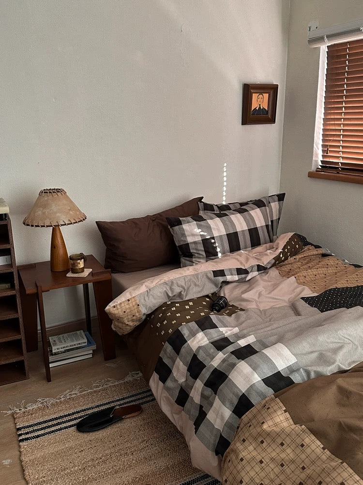 Preppy Brown Gingham Duvet Cover Set