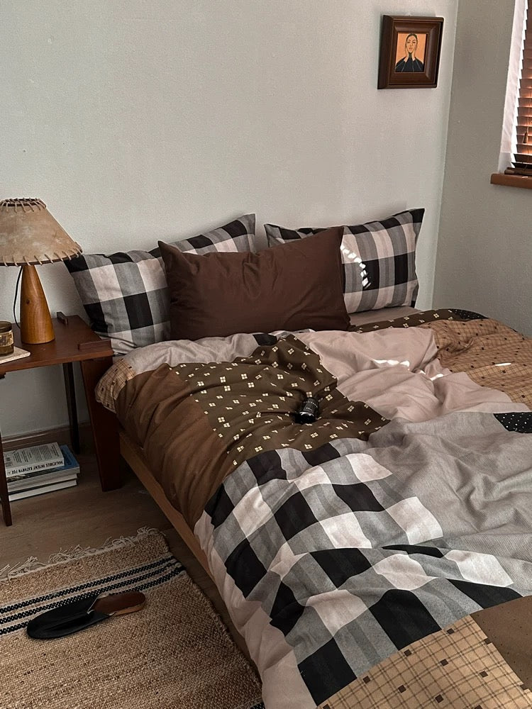Preppy Brown Gingham Duvet Cover Set