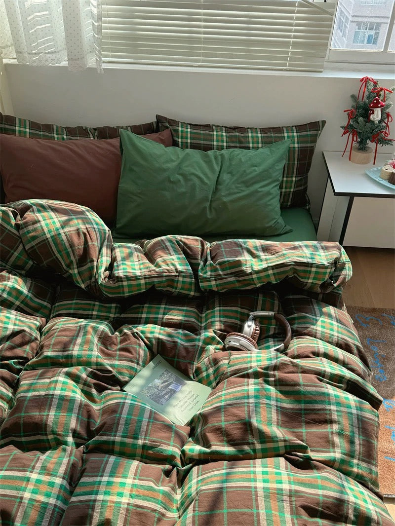 Cottagecore Aesthetic Brown Plaid Bedding Set