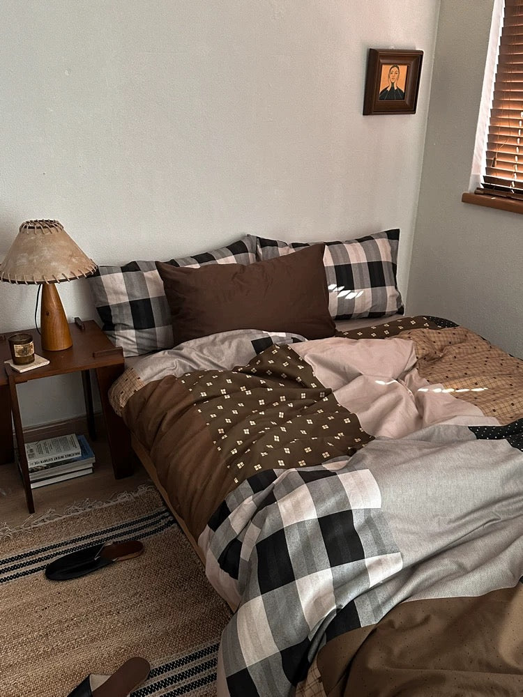 Preppy Brown Gingham Duvet Cover Set