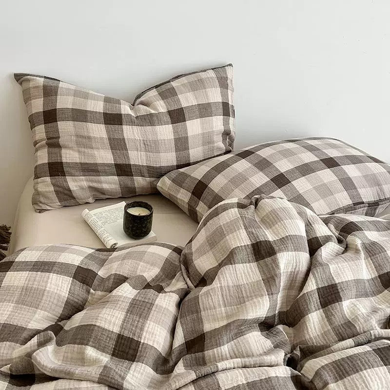 Brown Plaid Duvet Cover Set