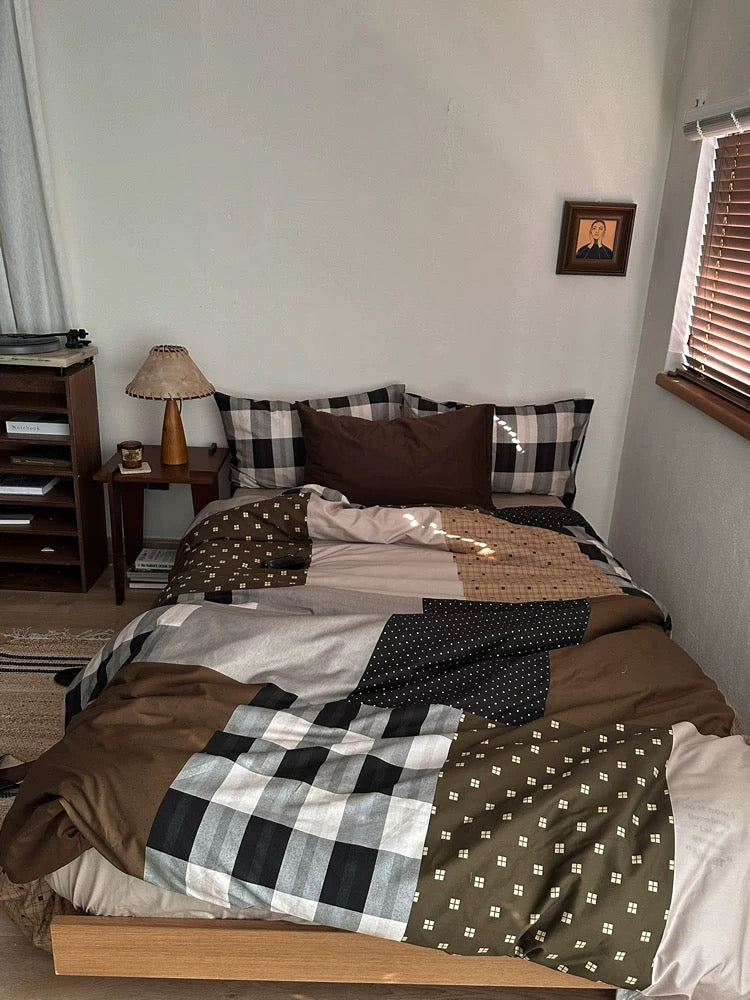 Preppy Brown Gingham Duvet Cover Set