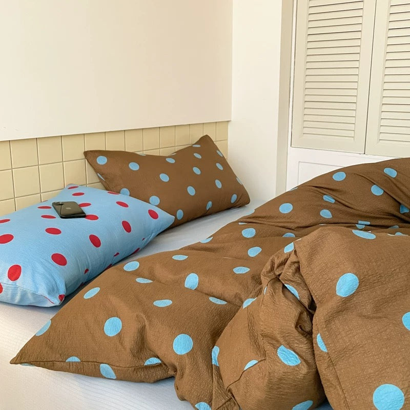 Warm Brown & Blue Polka Dot Bedding Set