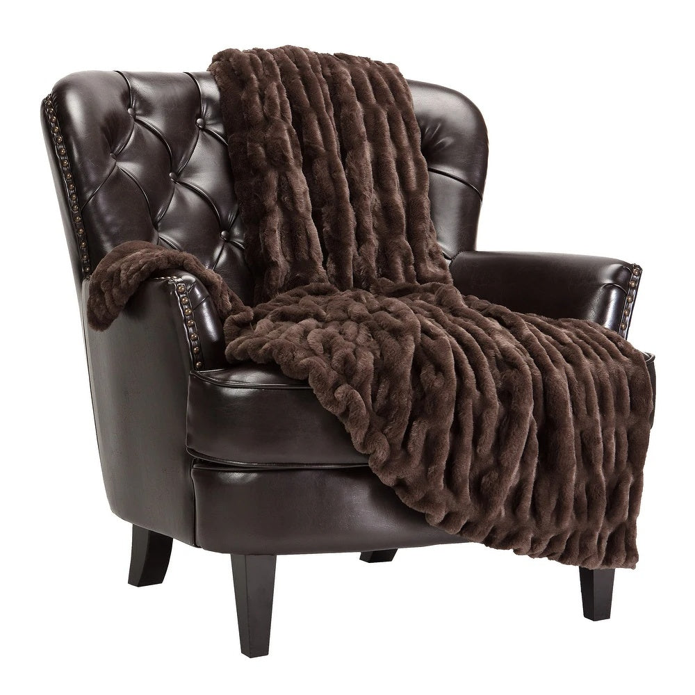 Chic Casa Faux Fur Blanket Brown