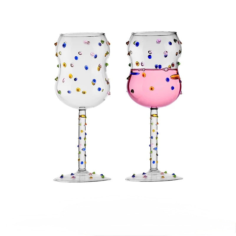 Colorful Dots Wine Goblet Glass 2 pcs
