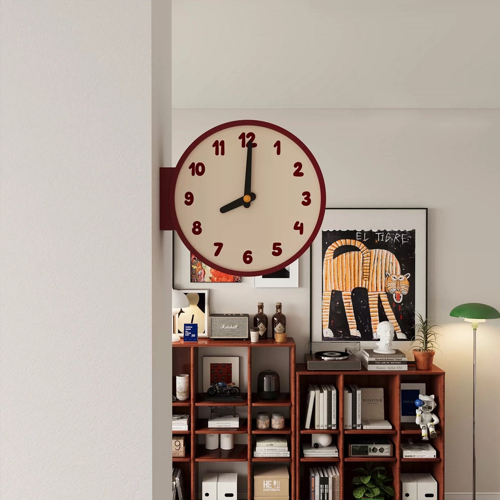 Burgundy Double Sided Corner Wall Clock