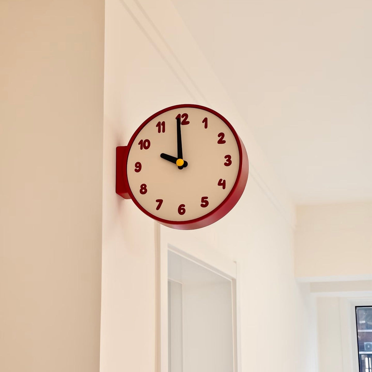 Burgundy Double Sided Corner Wall Clock