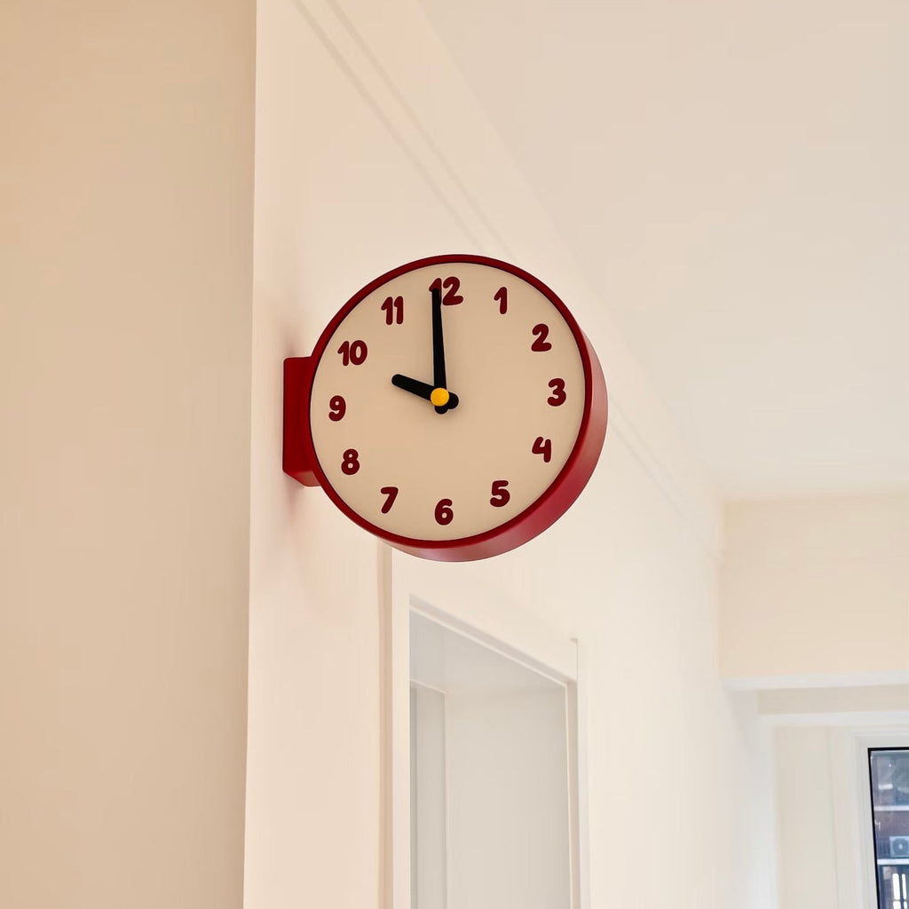 Burgundy Double Sided Corner Wall Clock