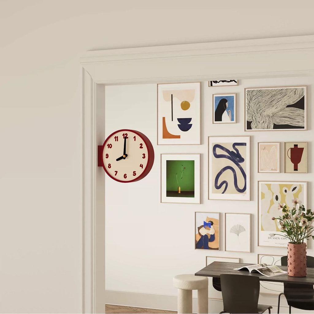 Burgundy Double Sided Corner Wall Clock