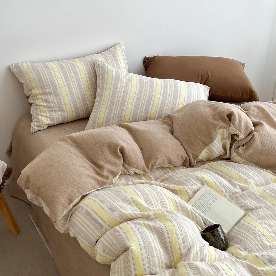 Butter Yellow Striped Duvet Cover Set