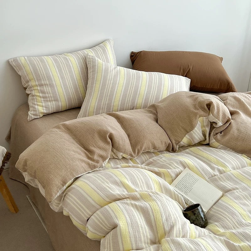 Butter Yellow Striped Duvet Cover Set