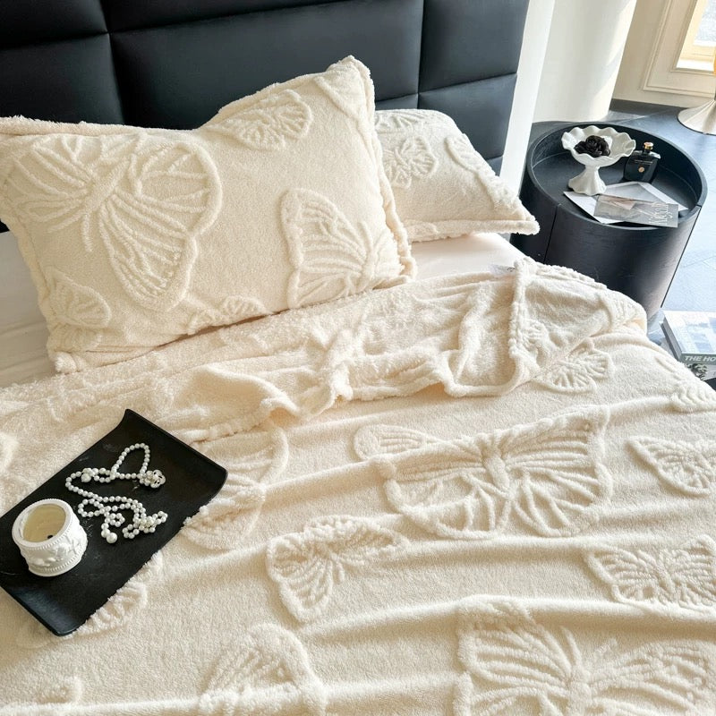 White Butterfly Flannel Blanket