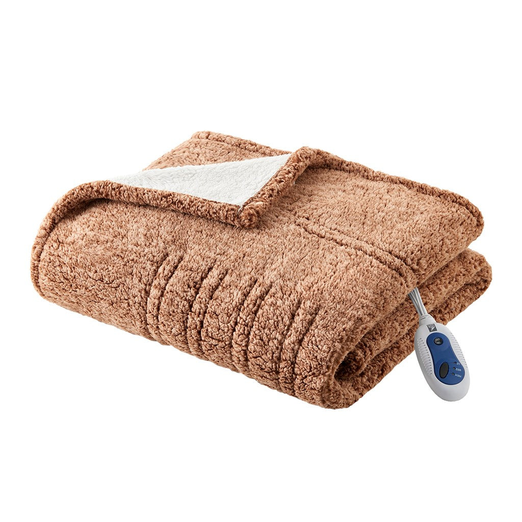 Marbled Sherpa Heated Throw 50x60" Brown
