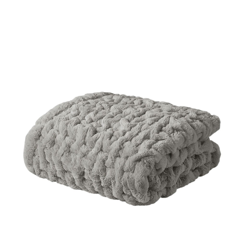Ruched Fur Throw 50x60" Grey