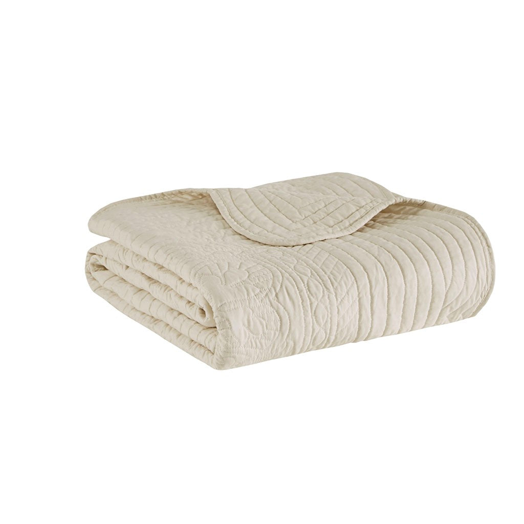 Tuscany Oversized Quilted Throw with Scalloped Edges 60x72 Cream