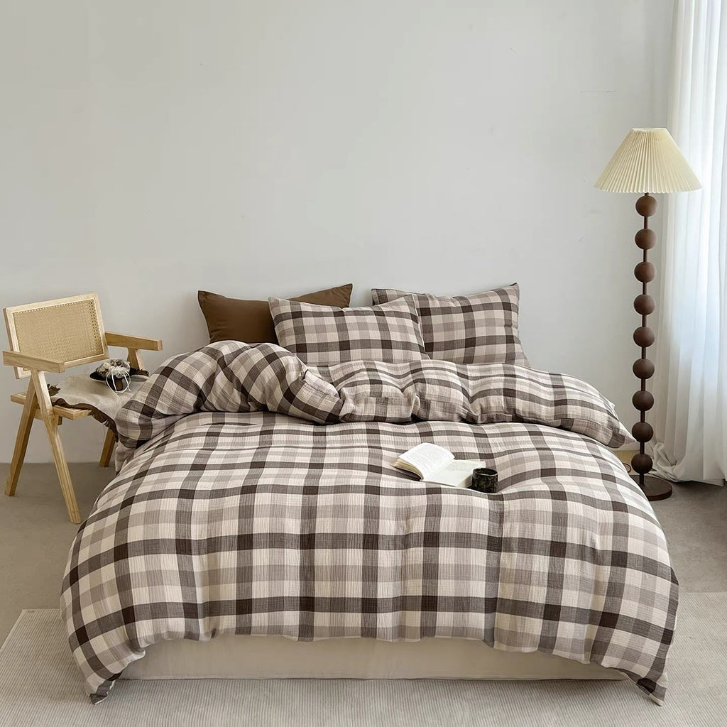 Brown Plaid Duvet Cover Set