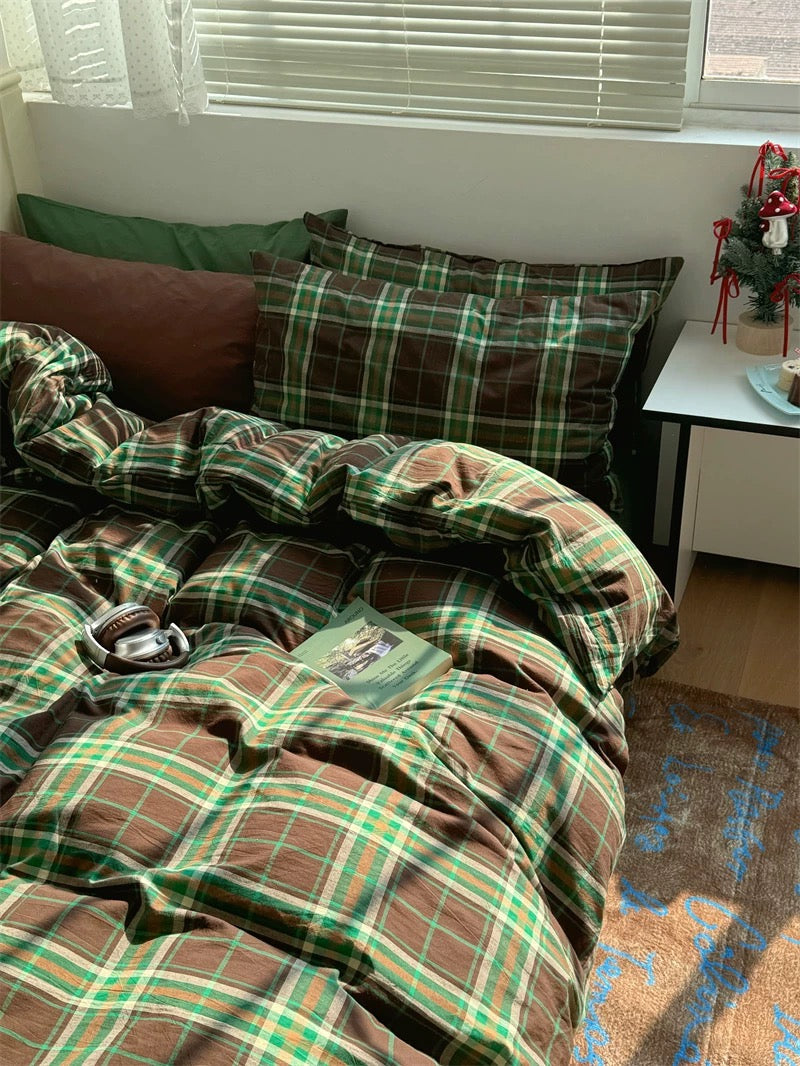 Cottagecore Aesthetic Brown Plaid Bedding Set