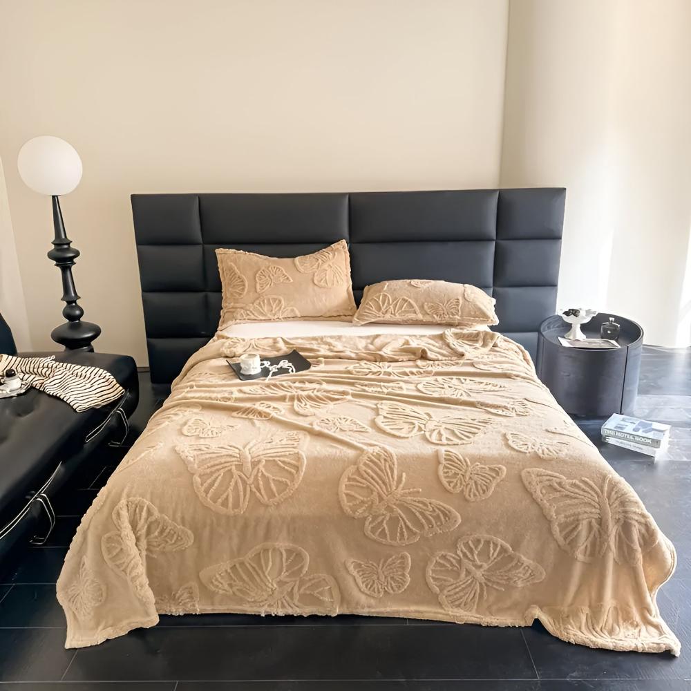 Butterfly Jacquard Flannel Blanket Sandstone