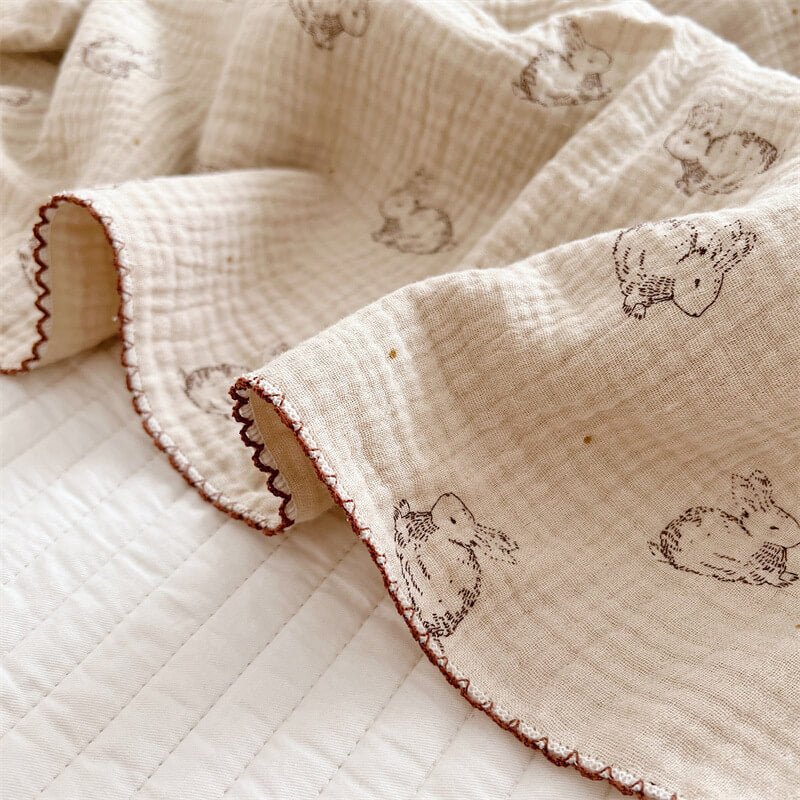 Bunny Cotton Muslin Baby Blanket & Pillow Set – 47" x 51"
