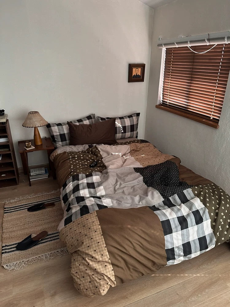 Preppy Brown Gingham Duvet Cover Set
