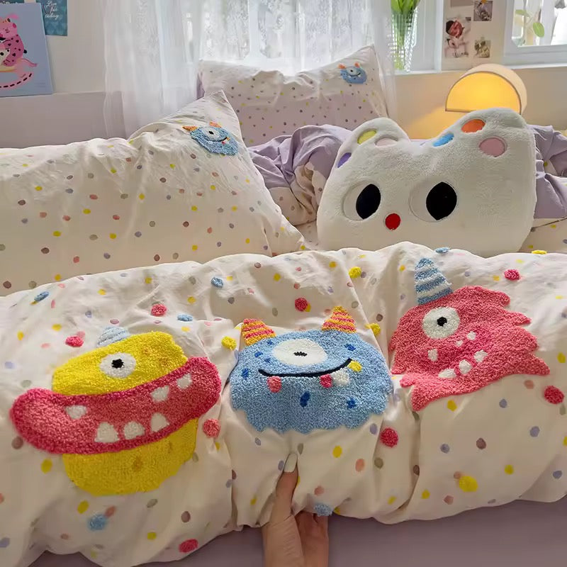 Cartoon Monster Embroidery Bedding Set