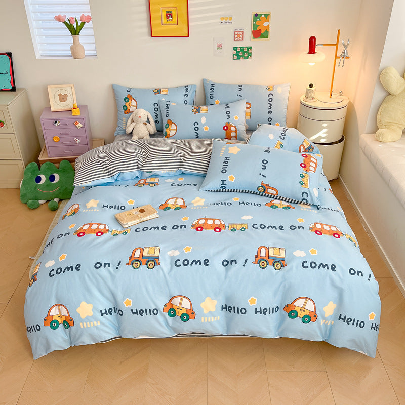 Cotton Cartoon Car Bedding Set - Reversible Kids Bedding