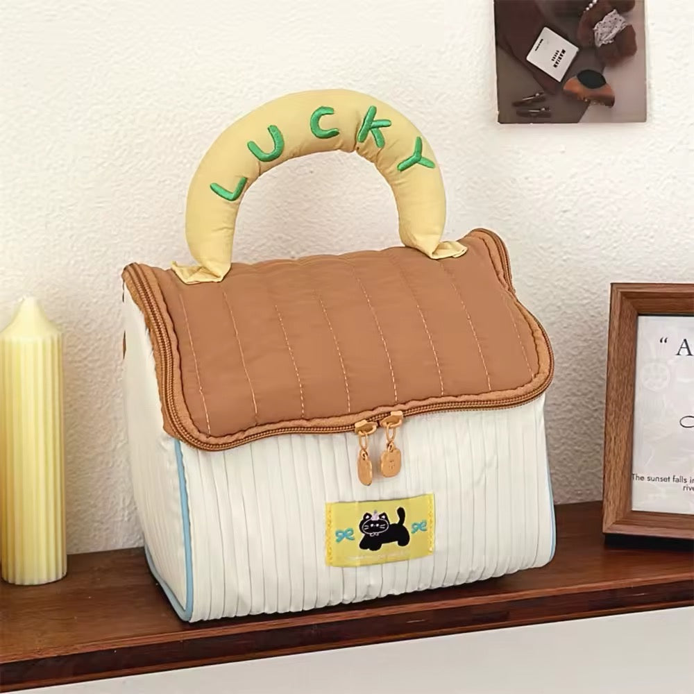 Cute House-Shaped Makeup Bag Brown
