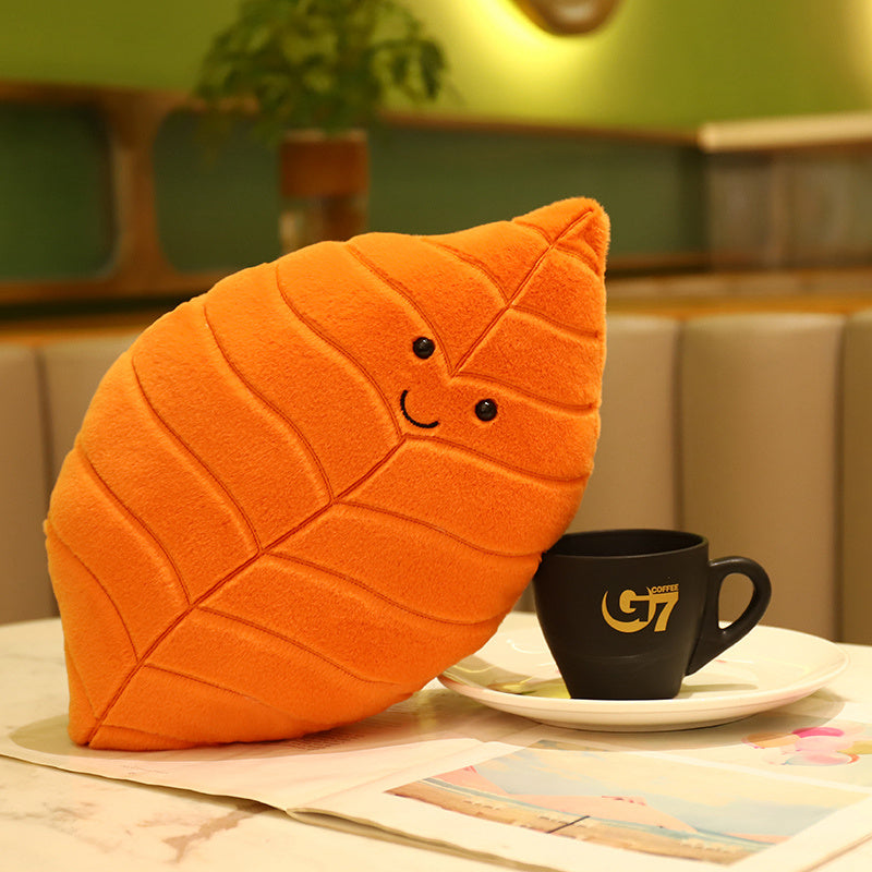 Fall Leaf Plush Throw Pillows Orange Leaf