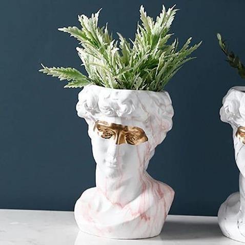 Majestic David - Ceramic Planter Sculpture Marbled Red