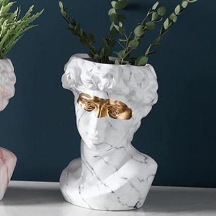 Majestic David - Ceramic Planter Sculpture Marbled Gray
