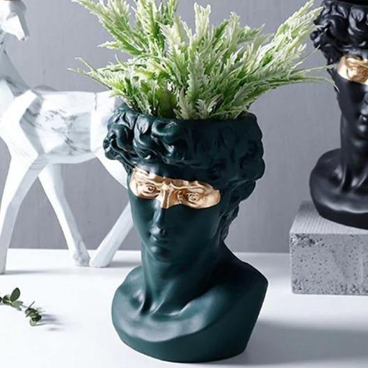 Majestic David - Ceramic Planter Sculpture Green