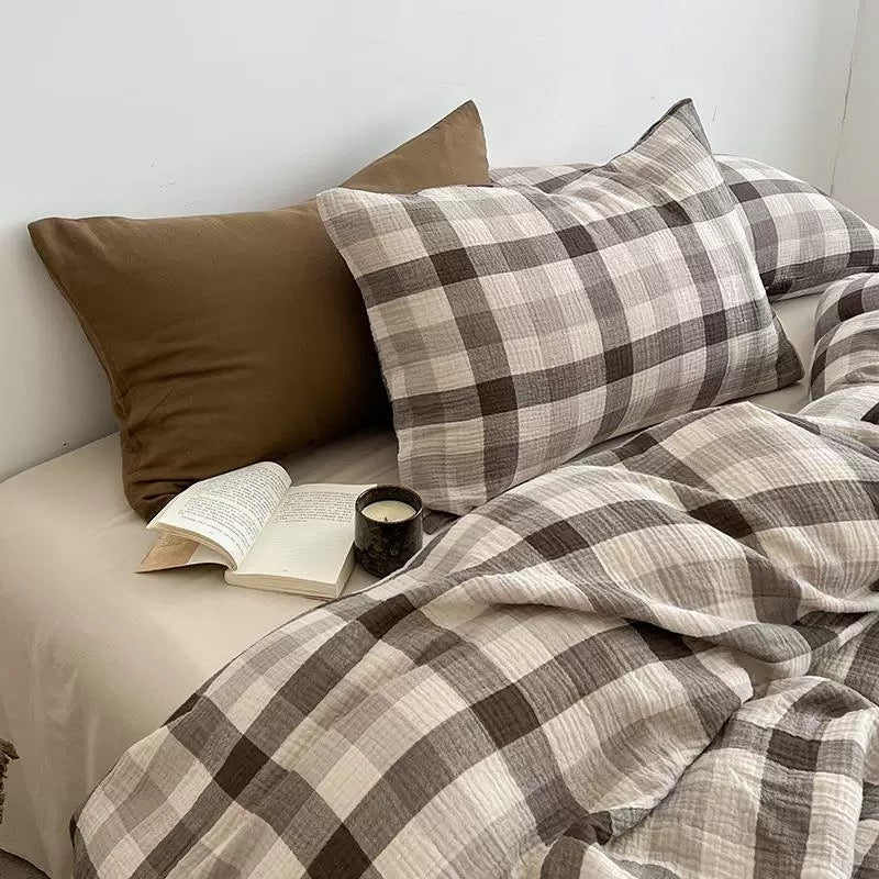 Brown Plaid Duvet Cover Set