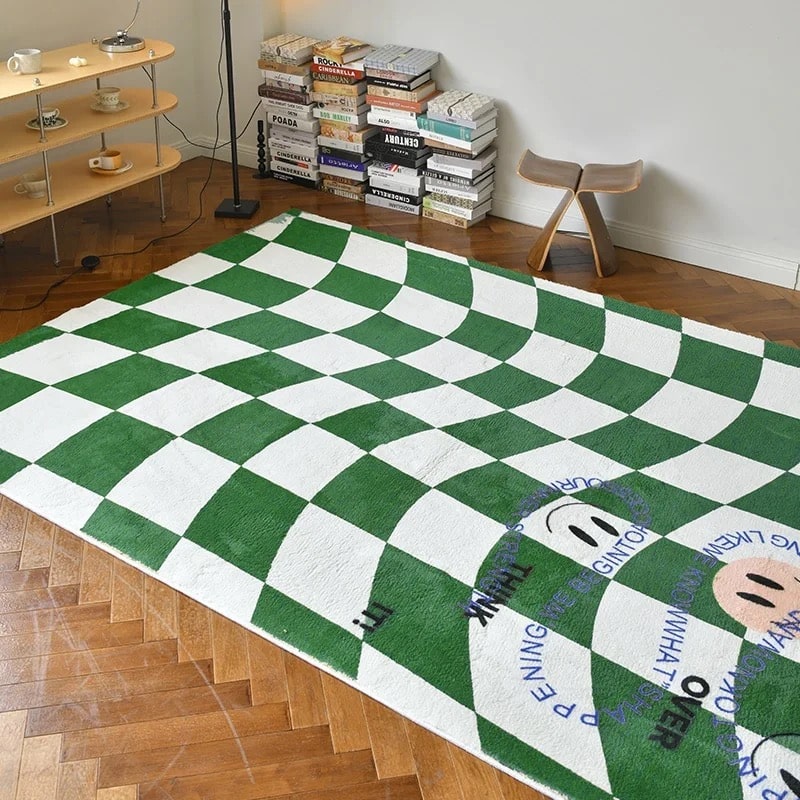 Retro Checkerboard Rug Green