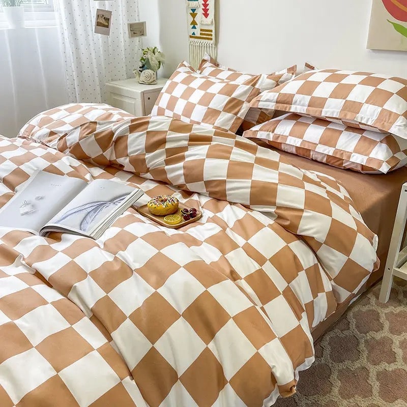 Checkerboard Bedding Set Brown