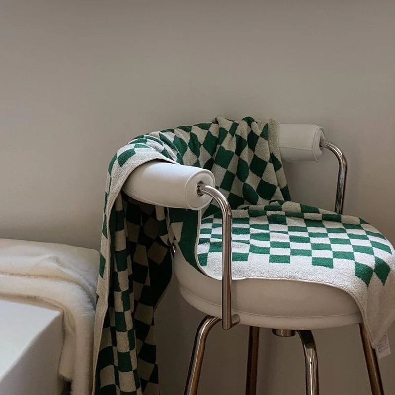 Checkered Towel Green White