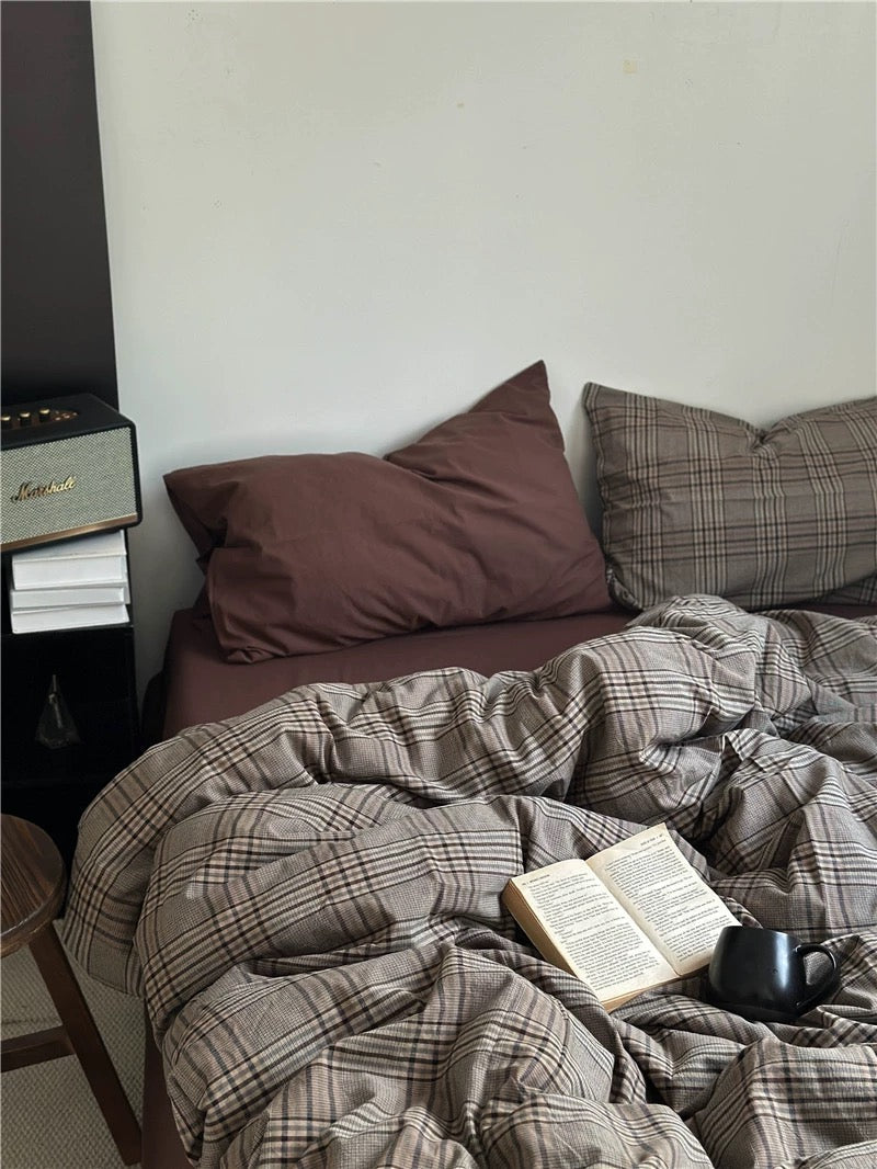 Dark Academia Plaid Cotton Duvet Cover Set